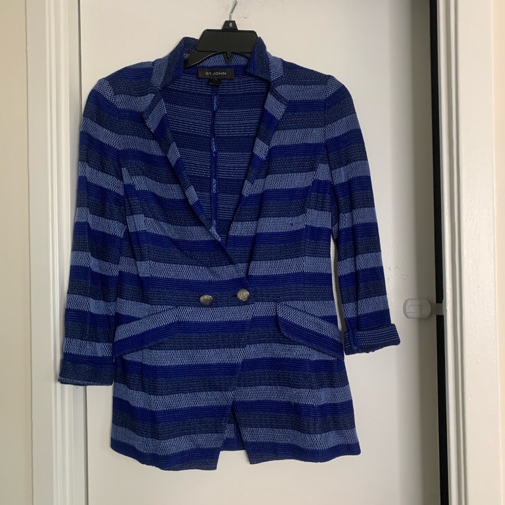 ST John - Blue Striped, knit button front cardigan jacket size 2